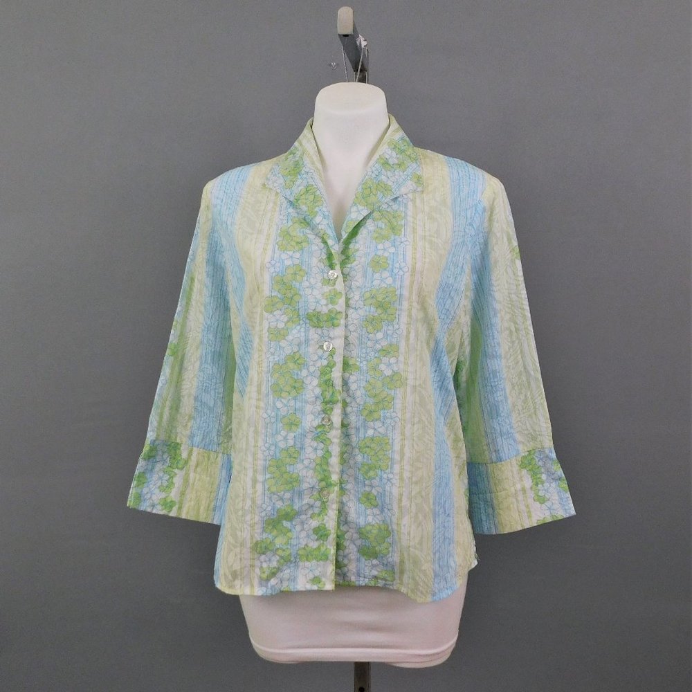 Allison Morgan Women Shirt Blue Green L